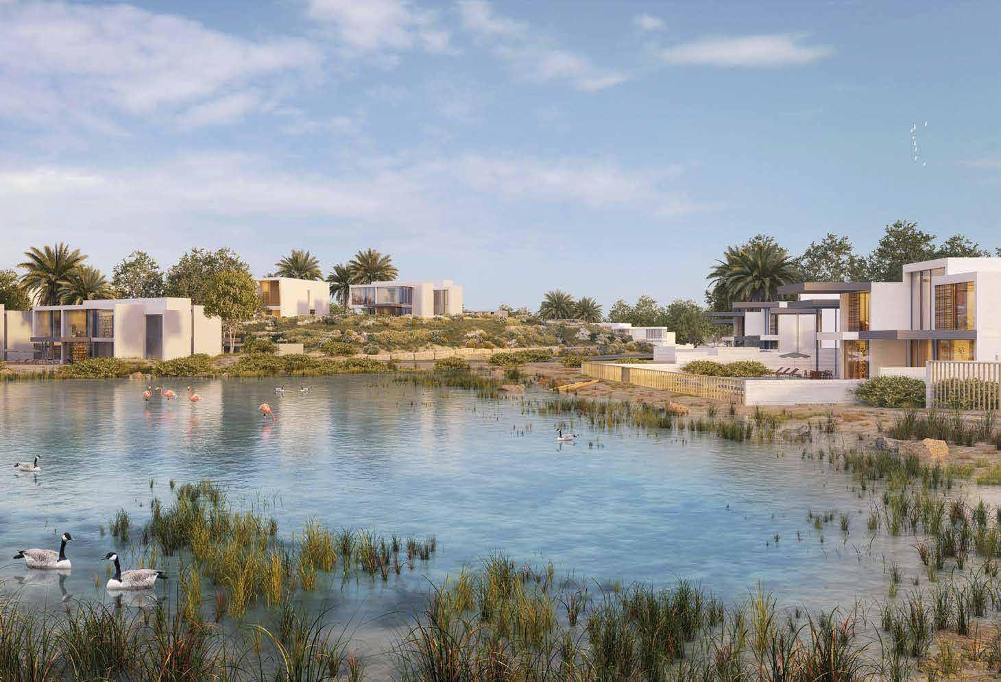 Luxury villas at Jubail Island surrounded by waterways and landscaped green spaces
